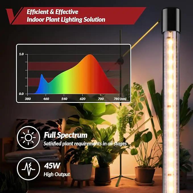 Grow Light with Stand for Indoor Plants, 3 Head 45W 168 LEDs Full Spectrum Adjustable Plant Light, 59'' H Tall Premium Aluminum Tripod Floor Stand for Indoor Gardening and Home Decoration by GreenHaven Gardens