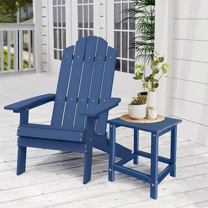 Adirondack Side Table Outdoor, HDPE Small Outdoor Table for Patio, Outside End Table, Blue, 13.98" x 13.19" x 16.73" by GreenHaven Gardens