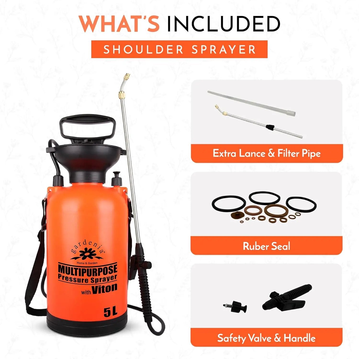 Pump Sprayer Upgraded Garden Sprayer Premium Viton Seals Telescopic Metal Lance & a Complete Set of Spare Parts Pumping Spray Bottle 5L for Watering Lawn Care & Home & Car Cleaning by GreenHaven Gardens