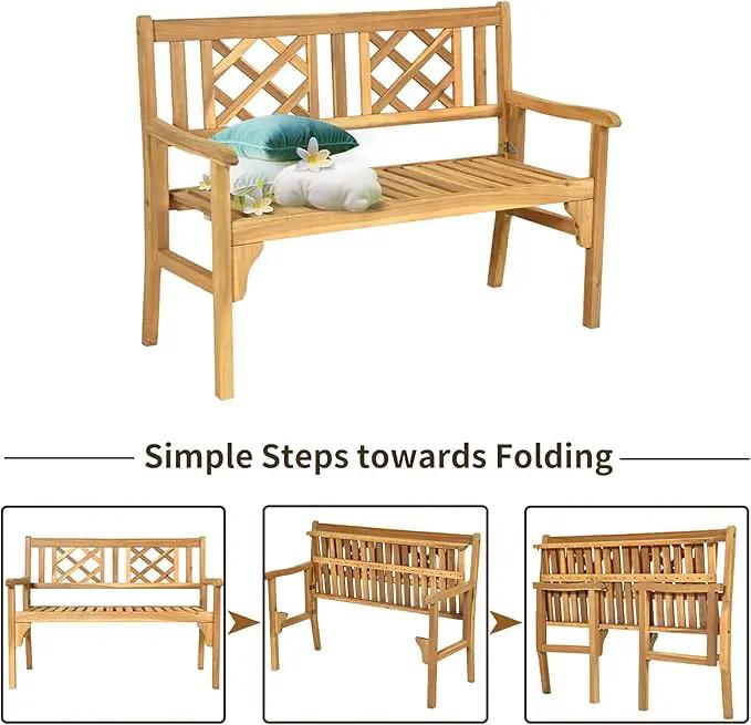 Tangkula Folding Outdoor Wood Garden Bench, Foldable Acacia Wood Patio Bench with Wide Curved Armrest & Backrest, Outside 2-Person Loveseat Chair for Entryway, Yard, Deck, Balcony & Park by GreenHaven Gardens