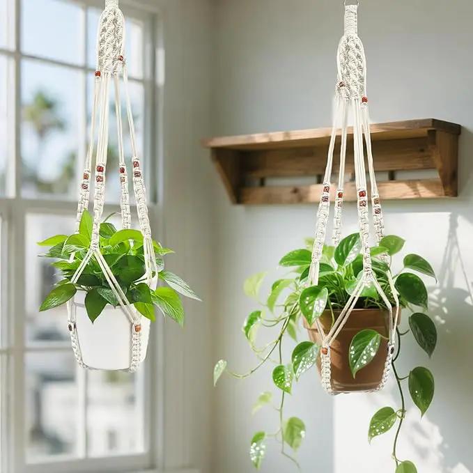 Belit 2 Pack Macrame Plant Hangers Indoor Hanging Planter Basket Decorative Flower Pot Holder Rope for Indoor Outdoor Home Decor by GreenHaven Gardens