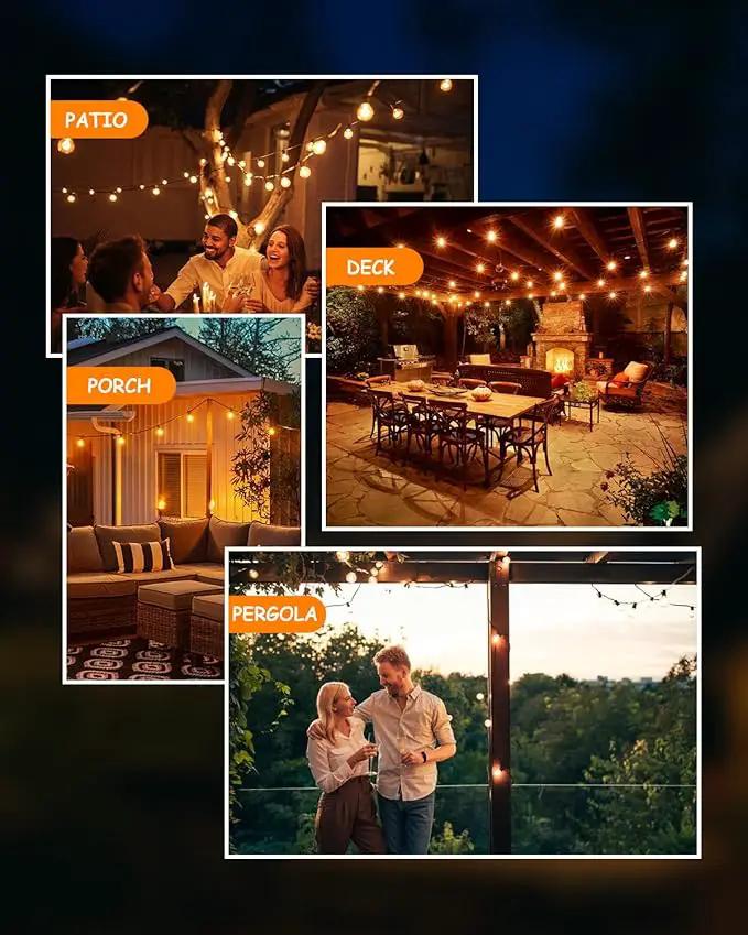Svater Outdoor String Lights LED 25 FT, Patio Globe Lights with 13 Plastic G40 Bulbs, Waterproof Dimmable Outside Hanging Light for Backyard Bistro Cafe Porch Party Decor, 2700K Warm White by GreenHaven Gardens