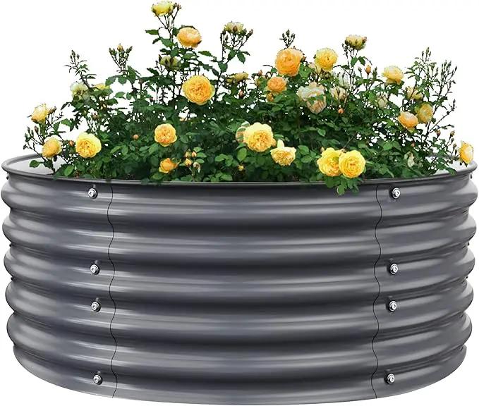 Round Raised Garden Beds, 42''x42''x17''Outdoor Galvanized Garden Planter Box for Vegetable Fruits Flower Herb (Deep Grey) by GreenHaven Gardens