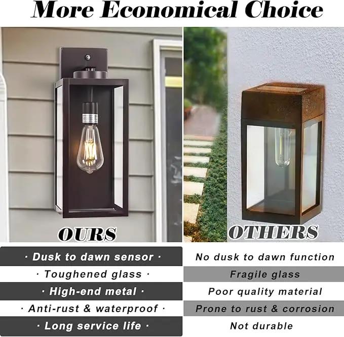 Oil-Rubbed Bronze Dusk to Dawn Outdoor Wall Light, Large 16" Exterior Wall Lantern Waterproof, Brown Farmhouse Porch Sconce, Modern Wall-Mounted Outside Light Fixture for House Garage, Patio Lamp by GreenHaven Gardens