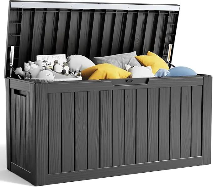 80 Gallon Resin Deck Box, Lockable Outdoor Storage Box for Patio Cushions Storage Furniture,Garden Tools, Pool Supplies, Weatherproof and UV Resistant- Black (80 Gallon) by GreenHaven Gardens