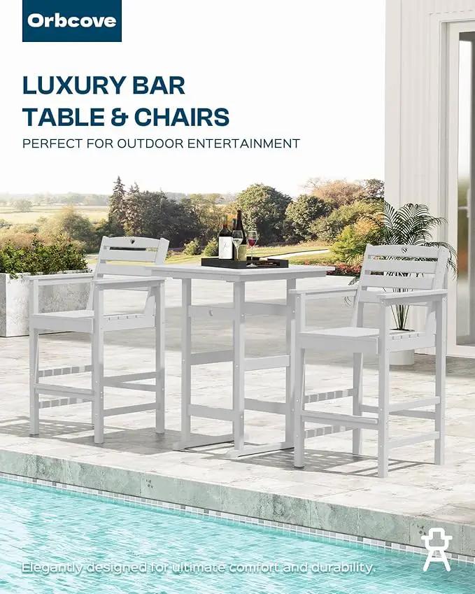 Adirondack Outdoor Bar Table, Durable HDPE Composite, Weather Resistant, Easy to Clean, Perfect for Backyard and Poolside Use, White by GreenHaven Gardens
