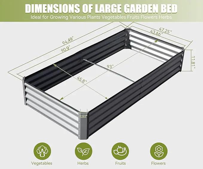 Domi Galvanized Raised Garden Bed, Outdoor Planter Garden Boxes Large Metal Planter Box for Gardening Vegetables Fruits Flowers, Silvery (8x4x1ft) by GreenHaven Gardens
