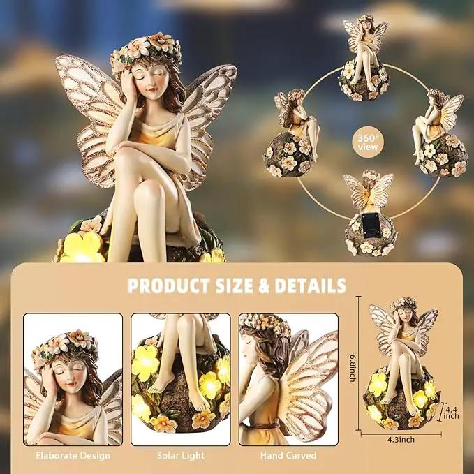 Solar Fairy Statue Sitting on The Flower Ball Light 6.8" Angel Statues for Garden Yard Patio Porch Lawn Decor Resin Fairy Figurine Outdoor Waterproof Angel Gifts for Women Mom Sister by GreenHaven Gardens