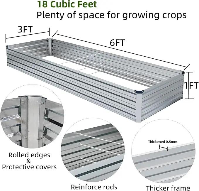 2 Pack 6x3x1FT Galvanized Raised Garden Beds Kit Outdoor Metal Gardening Planter Box for Vegetable Elevated Flower Herbs,Silver by GreenHaven Gardens