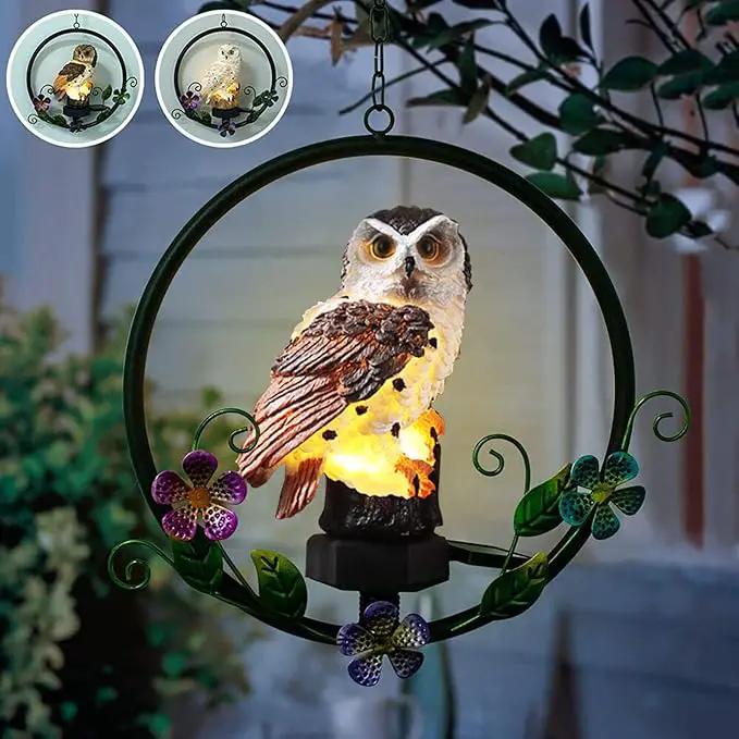 ASFSKY Gift for Owl Lovers Garden Solar Hanging Owl Statue Waterproof Outdoor Hanging Garden Decorations (Brown) by GreenHaven Gardens