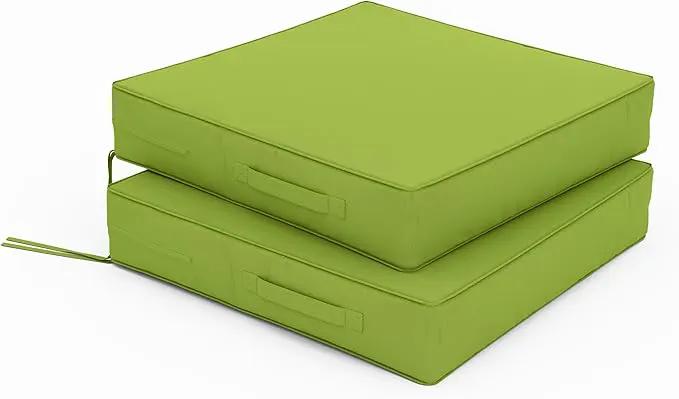 Patio Chair Cushions 22 X 22 X 4 Inch Waterproof Outdoor Seat Cushions for Patio Furniture, Outdoor Sofa Couch Pads with Ties & Handle, Set of 2, Grass Green by GreenHaven Gardens