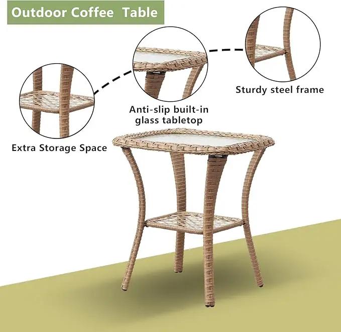 Outdoor Wicker Patio Furniture Set - 6 Piece Rattan Patio Conversation Set with 2 Rocking Swivel Chairs,2 Ottomans,1 Sofa and 1 Side Table for Porch Deck Backyard Garden(Yellow/Red) by GreenHaven Gardens