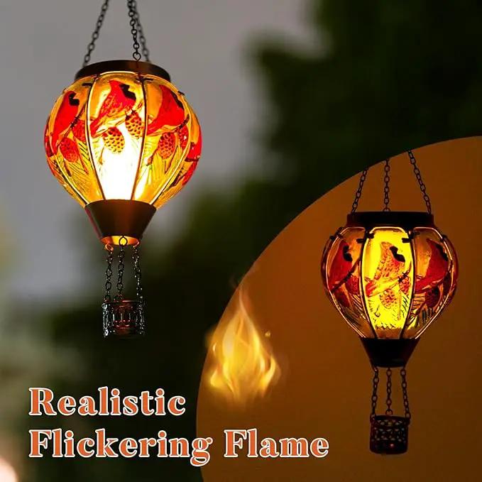 2 PCS Cardinal Solar Hot Air Balloon Lantern with Flame, Glass Balloon Lantern Outdoor Waterproof, Hanging Hot Air Balloon Solar Light, Cardinal Gifts for Mom Woman by GreenHaven Gardens
