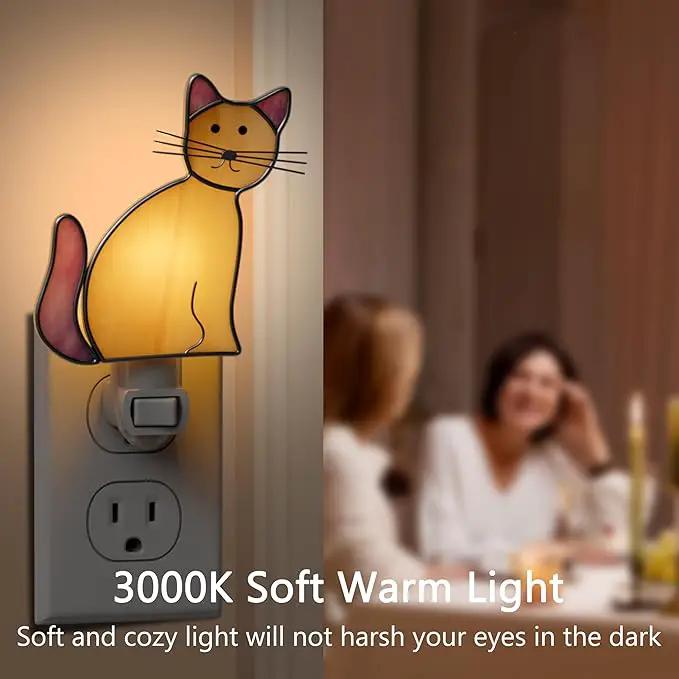 KY&BOSAM Cat Night Light Stained Glass Yellow Plug in Nightlight Decorative Wall Night Lights 7 Watt Bulb Accent Lite Night Memorial Gifts Pet Lost Sympathy Thoughtful Dogs and Cats Remembrance Decor by GreenHaven Gardens