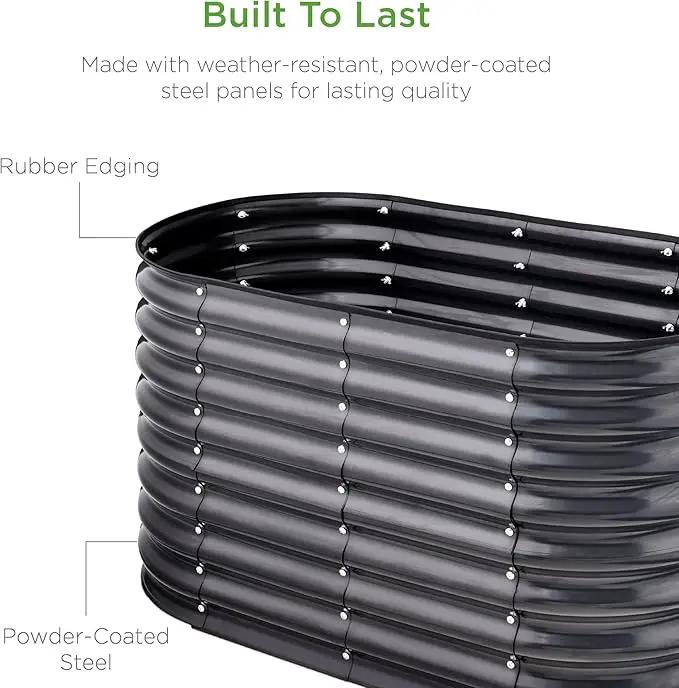 Best Choice Products 4x2x2ft Outdoor Metal Raised Garden Bed, Oval Deep Root Planter Box for Vegetables, Flowers, Herbs, and Succulents w/ 101 Gallon Capacity, Rubber Edge Guard - Charcoal by GreenHaven Gardens