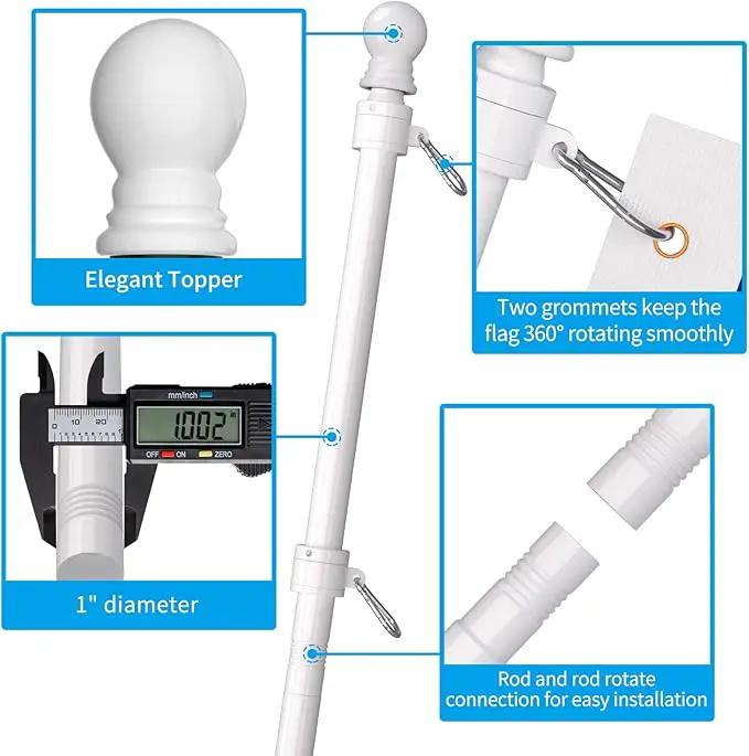 ZMTECH Flag Pole with Solar Light - Adjustable Bracket, 6 FT Stainless Steel Flag Poles for Outside House, Garden or Yard, Tangle Free Flagpole Kit for American Flag (Without Flag, White) by GreenHaven Gardens