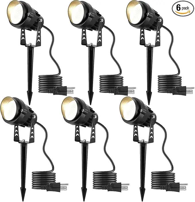 Outdoor Warm White Spot Lights, 3000K Landscape SpotLights, 12W IP65 Waterproof Garden Lights, Metal Case COB Lighting with Spiked Stand for Lawn Decorative Lamp (6 Pack) by GreenHaven Gardens