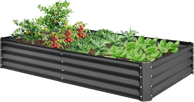 Domi Galvanized Raised Garden Bed, 6x3x1Ft Thickening Metal Planter Box for Vegetables Bottomless for Backyard Outdoor, 1" Deep w/ 128 Gallon Capacity - Dark Gray by GreenHaven Gardens