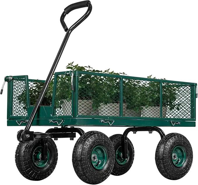 TAIFA Heavy Duty Steel Garden Cart 880 Lbs Capacity with Removable Sides for Yard Lawn and Farm, Metal Utility Wagon with 180° Rotating Handle, Green by GreenHaven Gardens