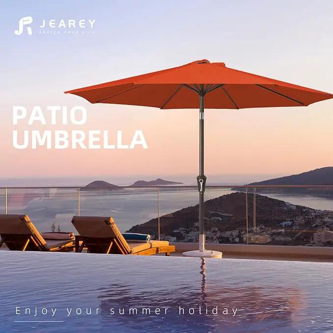 JEAREY 10FT Outdoor Patio Umbrella Outdoor Table Umbrella with Push Button Tilt and Crank, Market Umbrella 8 Sturdy Ribs UV Protection Waterproof for Pool, Garden (Orange Red) by GreenHaven Gardens