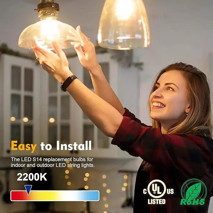 24 Pack LED S14 Replacement Light Bulbs, Waterproof 1W Vintage Edison Bulbs for Outdoor Patio Backyard String Lights, Dimmable, E26 Regular Medium Screw Base, 2200K Warm White by GreenHaven Gardens