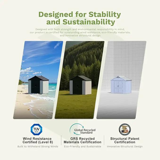 Patiowell 8 x 6 FT Plastic Outdoor Storage Shed with Floor, Resin Shed with Window and Lockable Door for Garden, Backyard, Tool Storage Use, Easy to Install in Brown (Kick-it Shed) by GreenHaven Gardens