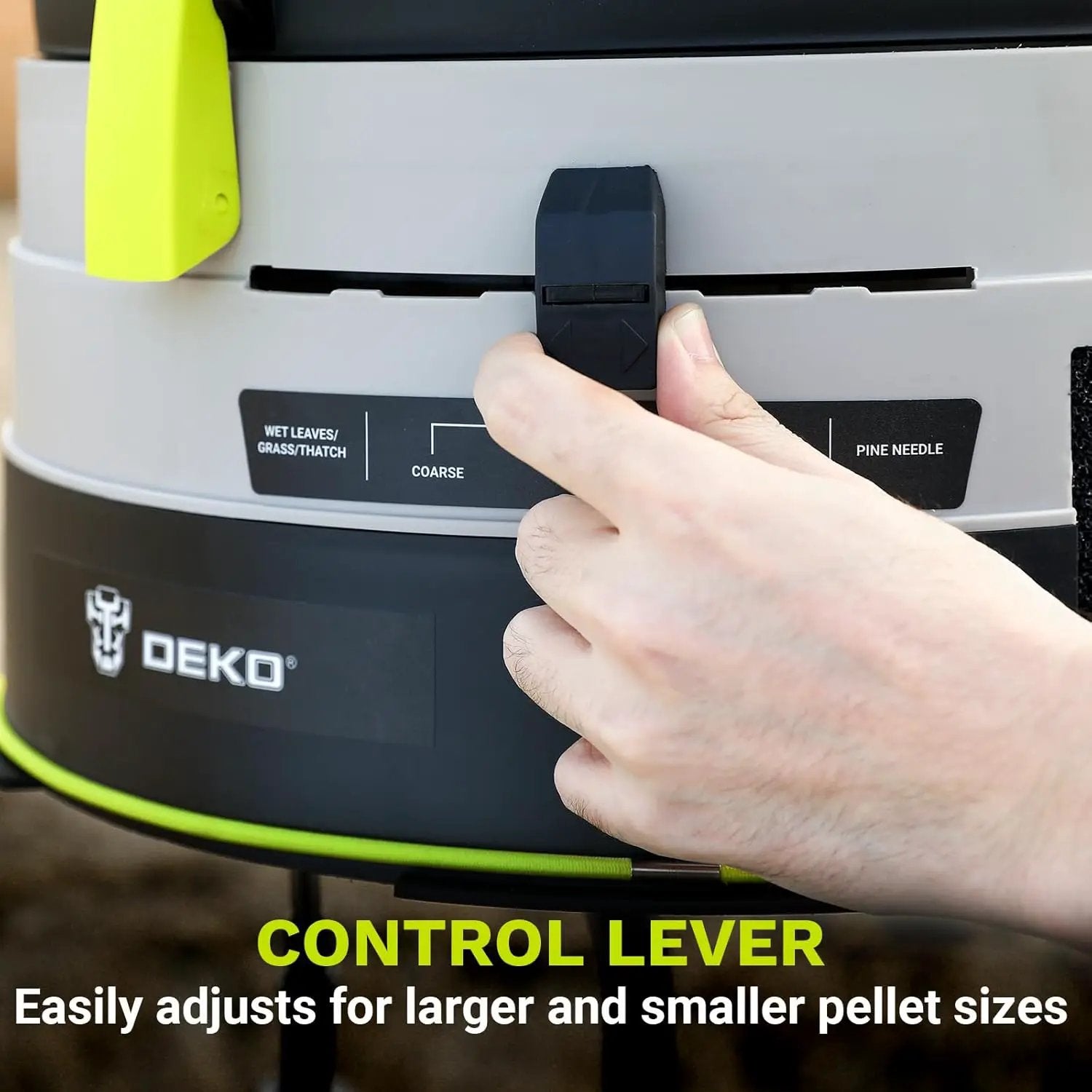 Electric Leaf Mulcher/Shredder: DEKOPRO 13-Amp 8200RPM Motor for 17:1 Reduction Ratio, Adjustable Control Dia with Leaf Scoops Spade and 20 Cutting Lines by GreenHaven Gardens