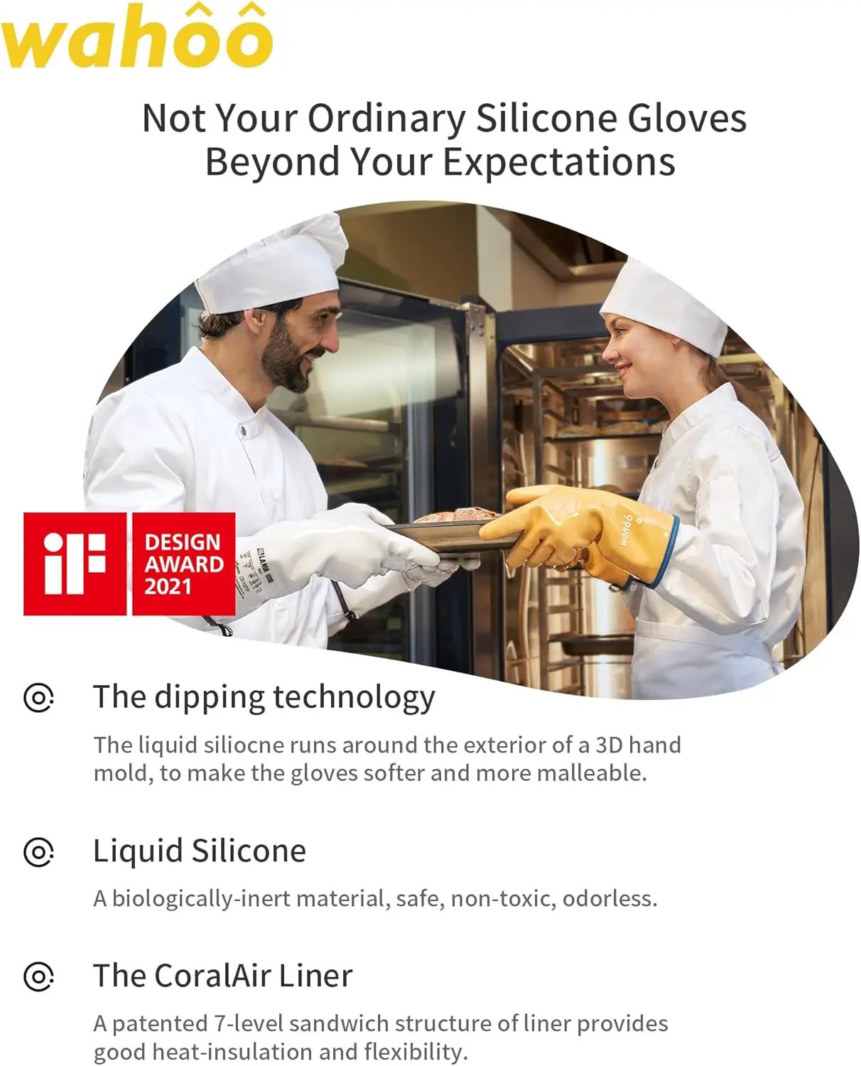 wahoo Professional Liquid Silicone Oven Mitts Gloves, Heat Resistant Gloves for Cooking, Baking, CoralAir Liner, 12 Inch, Yellow, X-Large by GreenHaven Gardens