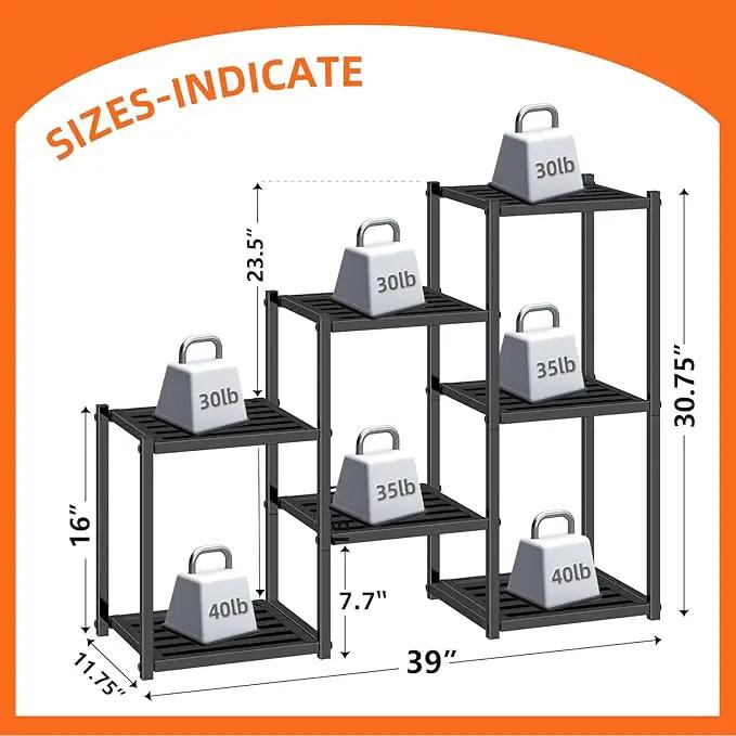 Simple Trending Plant Stand Indoor Outdoor, Heavy Duty Metal Waterproof 7 Tiered Plant Shelf for Multiple Flower Planter Holder Tall Large Rack, Black by GreenHaven Gardens