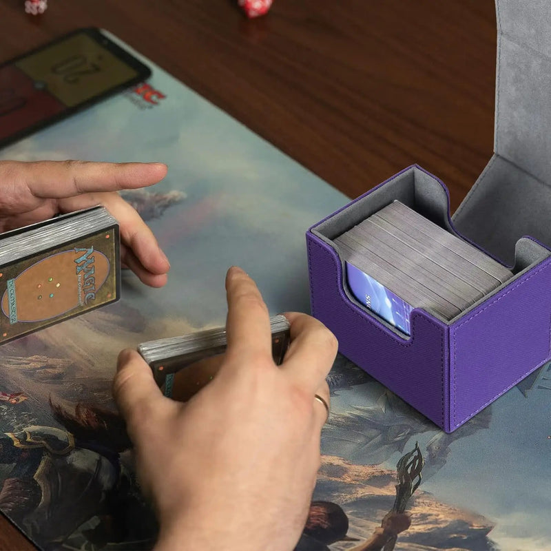 Yookeer 4 Pieces Leather Deck Card Boxes Cards Deck Game Box for Collectible Playing Card Box Compatible with MTG Commander(Black, Purple, Yellow, White,Horizontal) by GreenHaven Gardens
