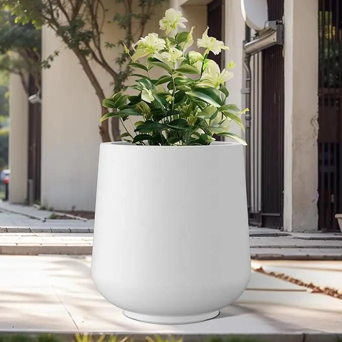 Kante 15.3" Dia Round Concrete Planter, Outdoor Indoor Large Plant Pots Containers with Drainage Hole and Rubber Plug for Home Garden Patio, Snow White by GreenHaven Gardens