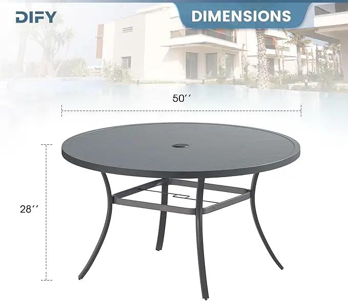 DIFY 50" Round Outdoor Patio Dining Table for 6, Metal Patio Table with 1.57" Adjustable Umbrella Hole, All-Weather Dining Furniture Table for Backyard Lawn Garden, Grey by GreenHaven Gardens