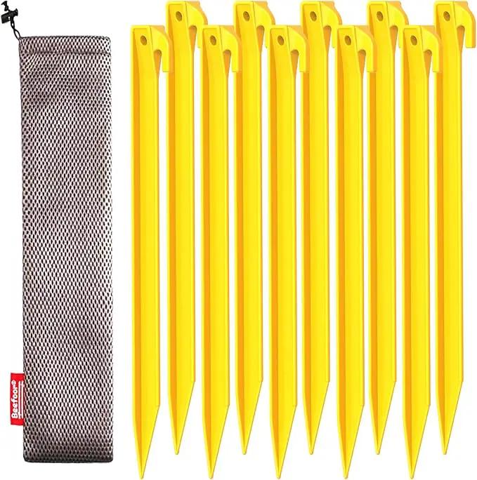 10-Pack Plastic Tent Stakes – 9-Inch Heavy Duty Canopy Anchoring Pegs for Camping, Gardening, Landscaping, Backpacking – Lightweight, Rust-Proof, Reusable Camping Stake by GreenHaven Gardens