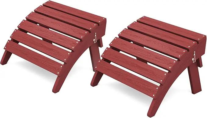 KINGYES Folding Adirondack Ottomans Set of 2 for Adirondack Chair, Red by GreenHaven Gardens