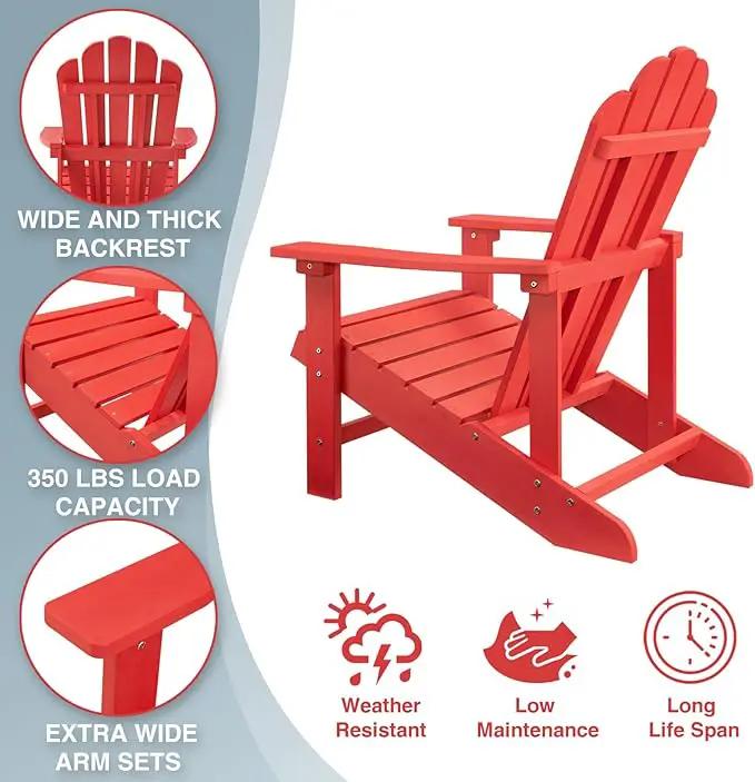 Psilvam Classic Adirondack Chair, Standard-Sized Poly Lumber Fire Pit Chair, 350Lbs Support Weather Resistant Patio Chairs for Garden, Party, Beach(Red) by GreenHaven Gardens