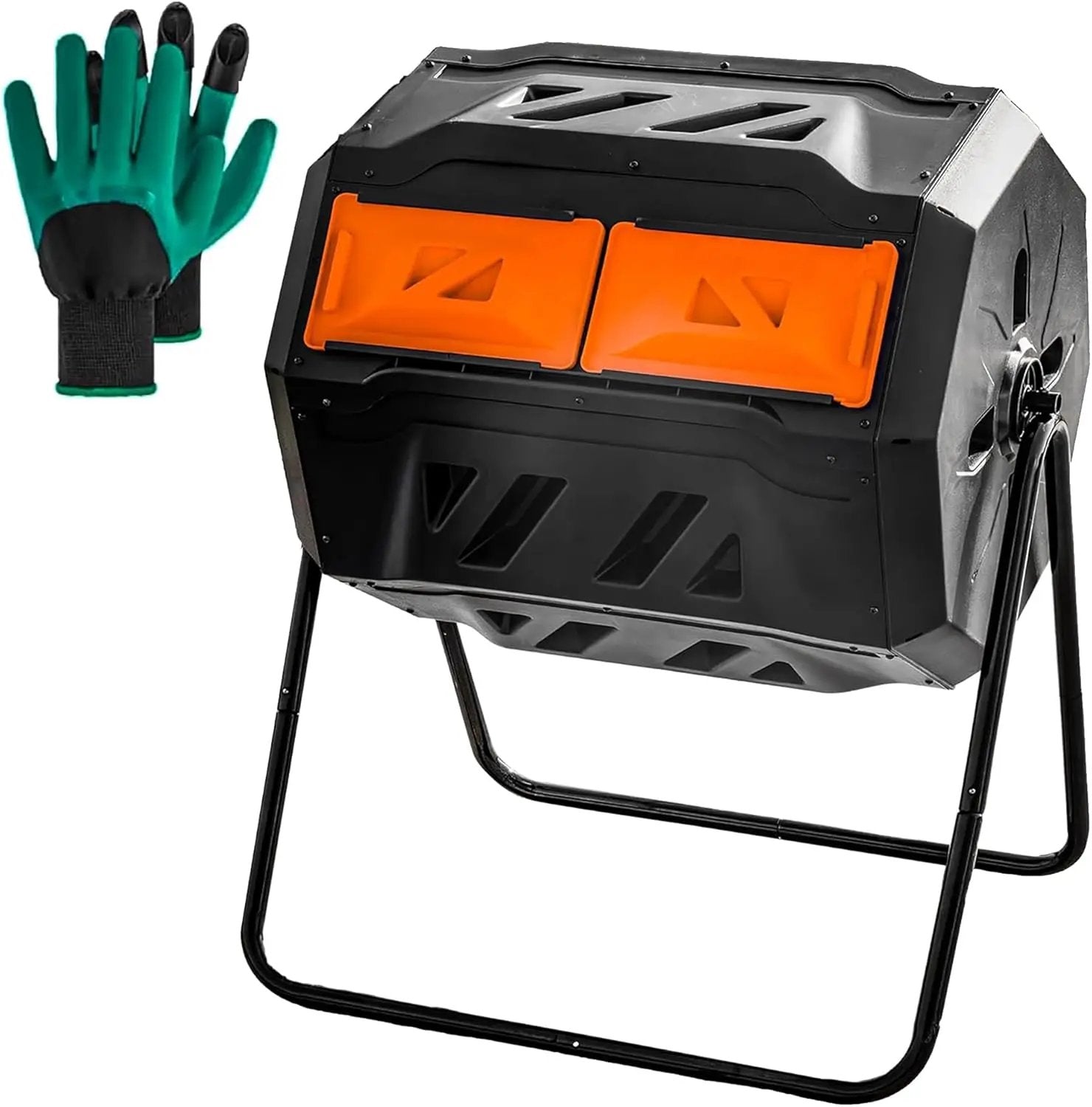 Hourleey Compost Bin Outdoor, 43 Gallon Dual Chamber Tumbling Composting Bin with Sliding Doors, Tumbler Rotating Batch Composter Bin for Garden Kitchen Yard by GreenHaven Gardens