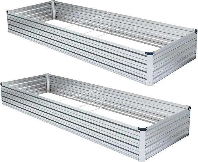 2 Pack 6x1.5x1FT Galvanized Raised Garden Beds Kit Outdoor Metal Gardening Planter Box for Vegetable Elevated Flower Herbs,Silver by GreenHaven Gardens