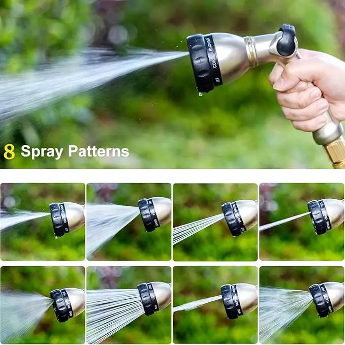 FANHAO Professional Garden Hose Nozzle Heavy Duty, 100% Metal Thumb Control Water Hose Sprayer with 8 Spray Patterns, High Pressure Water Nozzle for Watering Plant & Lawn, Washing Car & Pet by GreenHaven Gardens