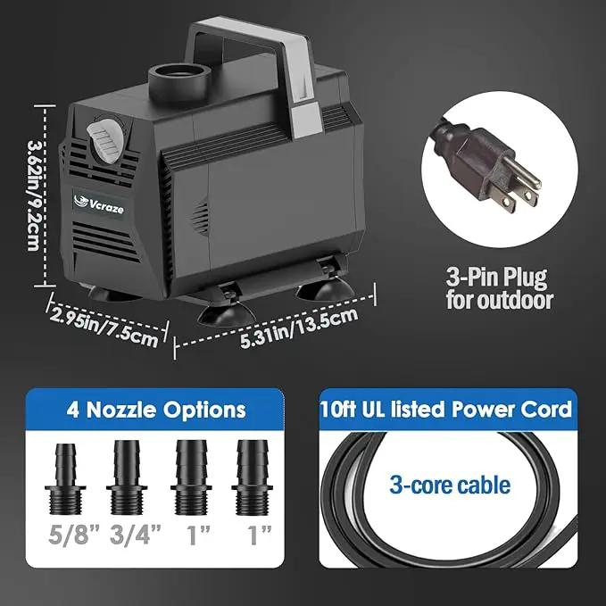 Submersible Water Pump 600GPH/35W Fountain Pumps with Flow Control, Pond Pump Submersible Outdoor with 10ft 3-Core Power cable for Hydroponics, Aquarium, Waterfall, Statuary, Water feature by GreenHaven Gardens