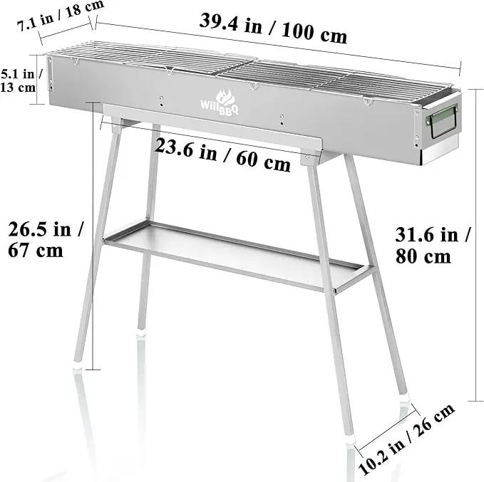 Charcoal Grills Commercial Quality Portable Multiple Size Hibachi BBQ Lamb Skewer Folded Camping Barbecue Grill for Garden Backyard Party Picnic Travel Outdoor Cooking Use(39.4x7.1x5.1 inch) by GreenHaven Gardens
