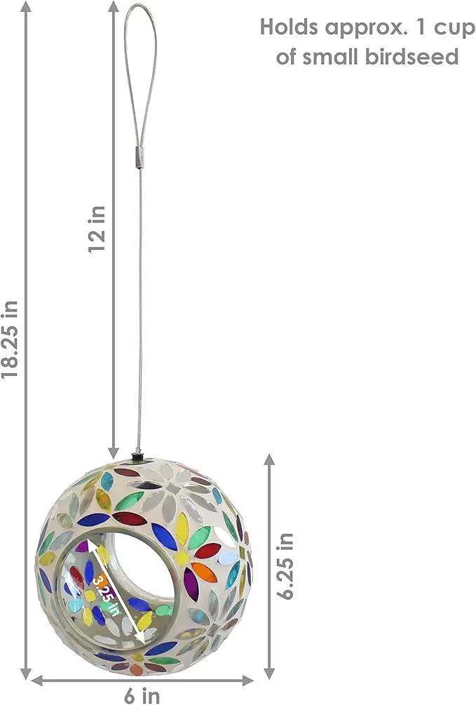 Sunnydaze 6-Inch Glass Mosaic Hanging Bird Feeder for Outdoors - Fly-Through Wild Bird Feeder - Rainbow Daisies by GreenHaven Gardens