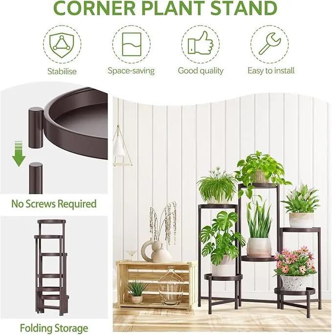 iDavosic.ly 6 Tier Large Plant Stand Indoor, 10 Inch Wide Tall Corner Metal Plant Stands Outdoor for Multiple Plants, Folding Tiered Flower Display Holder Rack Shelf, Violet Bronze by GreenHaven Gardens