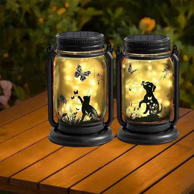 YJFWAL Solar Cat & Butterfly Lanterns Outdoor Waterproof - Cat Lover Unique Birthday Mothers Day Gifts for Women Mom Grandmom , LED Hanging Mason Jar Fairy Lights for Garden Yard Patio Decor by GreenHaven Gardens