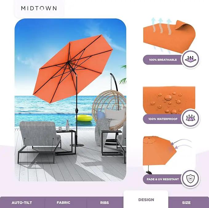 Midtown Umbrellas 10-Year-No-Fade - 9 Ft - UV Proof Tangerine Polyester Fabric - Umbrella Outdoor Patio, Auto-Tilt Aluminum Frame Patio Umbrella for Garden, Pool & Deck - Black Pole by GreenHaven Gardens