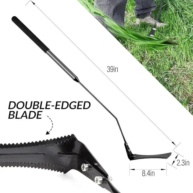 Walensee Grass Whip with Double-Edged Serrated Sharp Steel Blade Weed Grass Cutter with Soft Rubber 22-Inch Handle Cut Tall Grass and Overgrown Weeds in The Yard, Fields, and Ditches, Black,1 Pack by GreenHaven Gardens