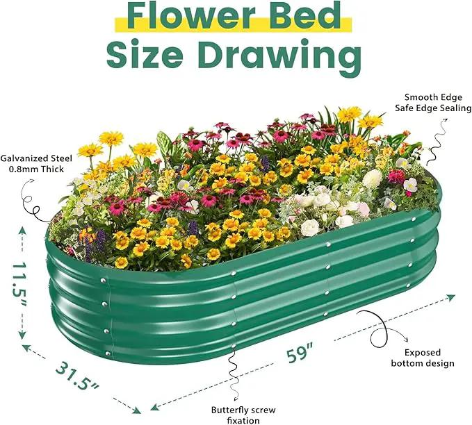 Galvanized Raised Garden Beds for Gardening - 60 x 32 x 12 inch Oval Metal Planter Boxes Above Ground Outdoor for Vegetables,Flowers,Herbs, Garden Container Green (1, 5X2.7X1FT) by GreenHaven Gardens