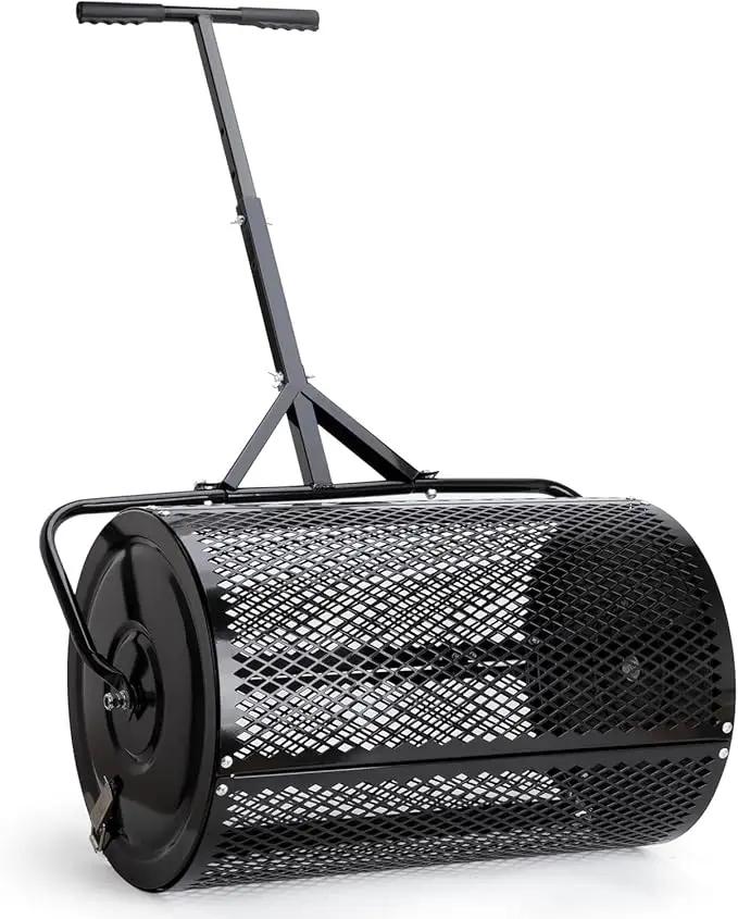 Compost Spreader, Durable Lawn Roller, Manure Spreader with Upgrade T Shaped Handle,Top Soil Spreader for Lawn and Garden Care Manure Spreaders Roller (T-Black-L) by GreenHaven Gardens
