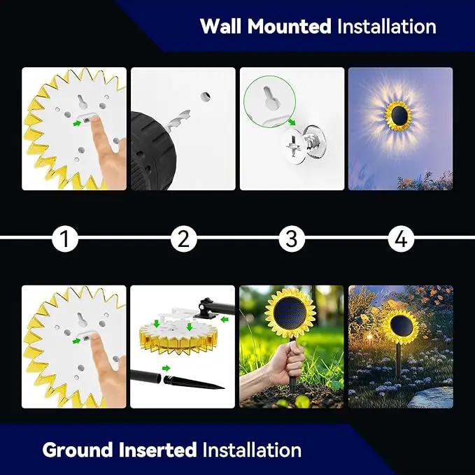 Hogni 4PK Solar Garden Lights, Ground Stake/Hang 2 in 1 Solar Sunflowers Outdoor Waterproof IP67, Outdoor Decor for Pathway Walkway Landscape Backyard Fence Decoration by GreenHaven Gardens