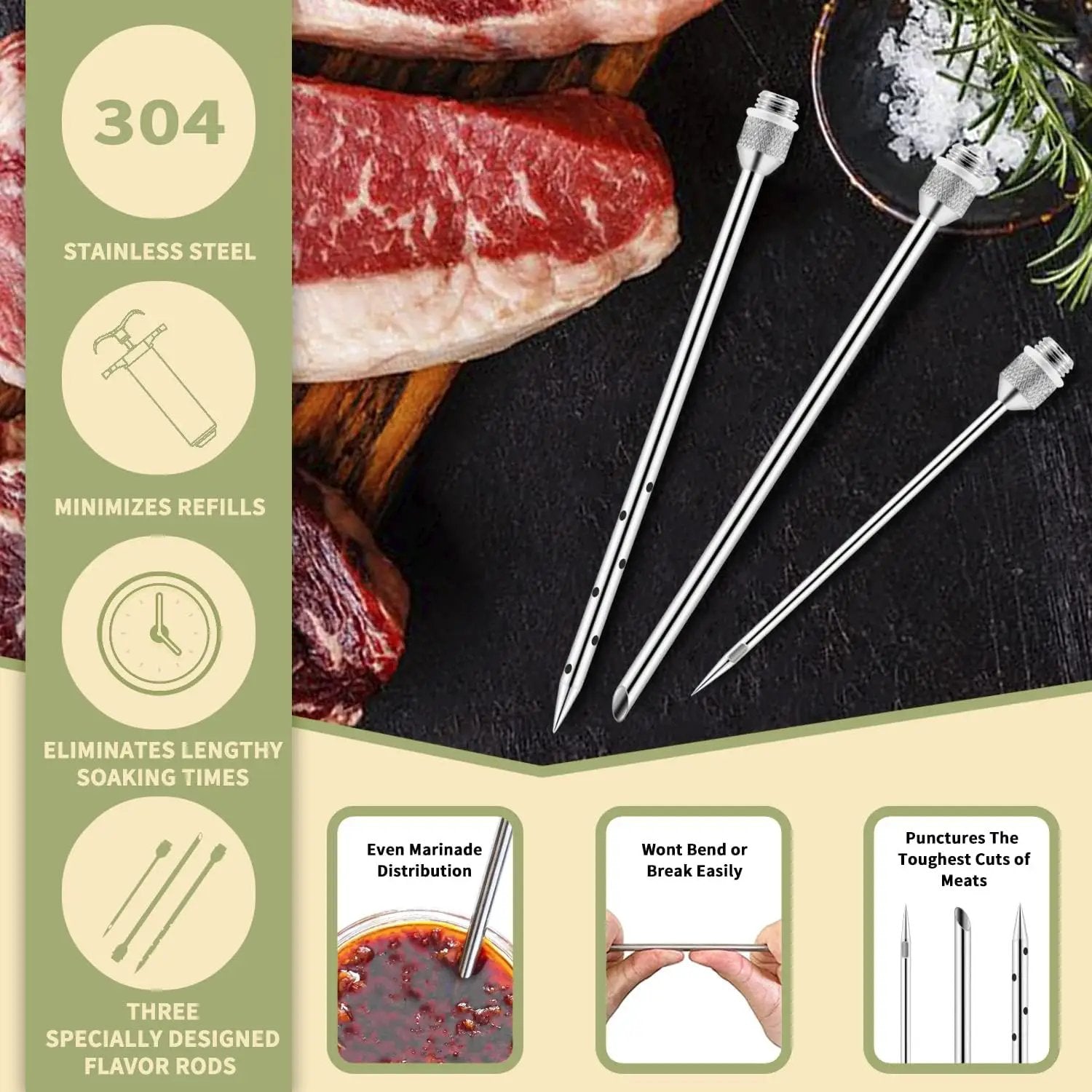 JY COOKMENT Meat Injector Syringe - Flavor Injector with 3 Stainless Steel Professional Needles;2pcs Cleaning Brush for BBQ Grill Smoker 2-oz Large Capacity Barrel by GreenHaven Gardens