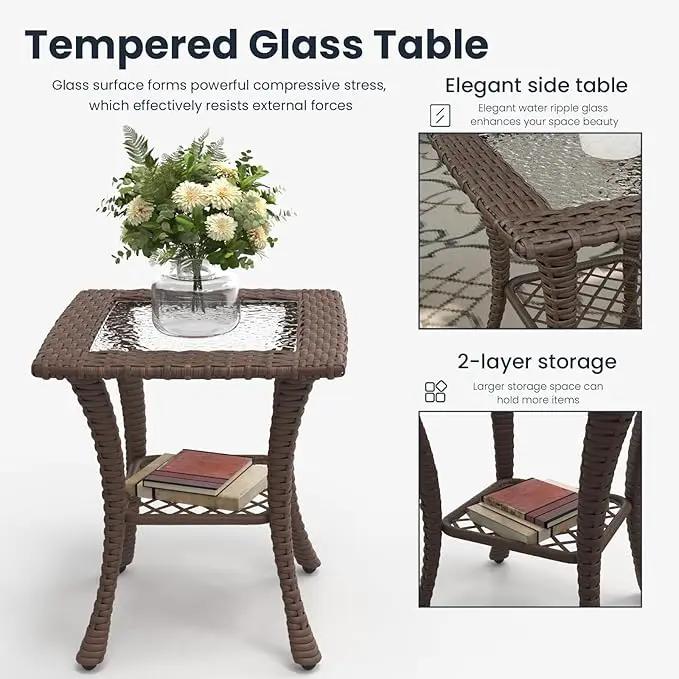 3 Pieces Outdoor Patio Furniture Sets with Single Chairs with 6-inch Thick Cushion and Side Table for Deck Lawn by GreenHaven Gardens